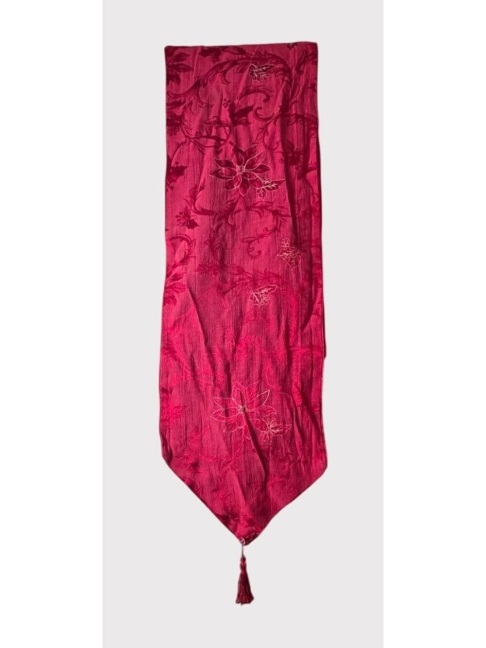 Set of 2 Vintage Crimson Burgundy Poinsettia Table Runners - 72" & 82" - Gold Em